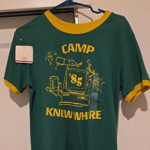 Netflix Camp Knowhere Green Tee with Yellow Trim